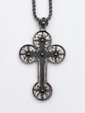 Cynthia Gale 925 Sterling Silver Cross Pendant Necklace Byzantine Chain 60 Grams